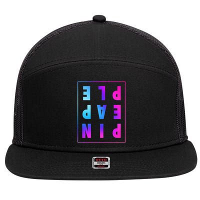Retro Upside Down Pineapple Swinger Pastel Text Grid 7 Panel Mesh Trucker Snapback Hat