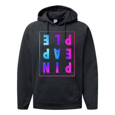 Retro Upside Down Pineapple Swinger Pastel Text Grid Performance Fleece Hoodie