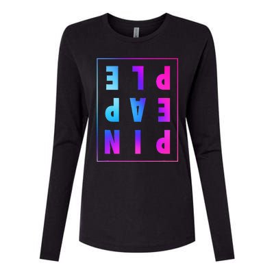 Retro Upside Down Pineapple Swinger Pastel Text Grid Womens Cotton Relaxed Long Sleeve T-Shirt