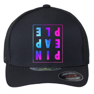 Retro Upside Down Pineapple Swinger Pastel Text Grid Flexfit Unipanel Trucker Cap