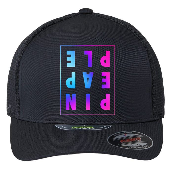 Retro Upside Down Pineapple Swinger Pastel Text Grid Flexfit Unipanel Trucker Cap