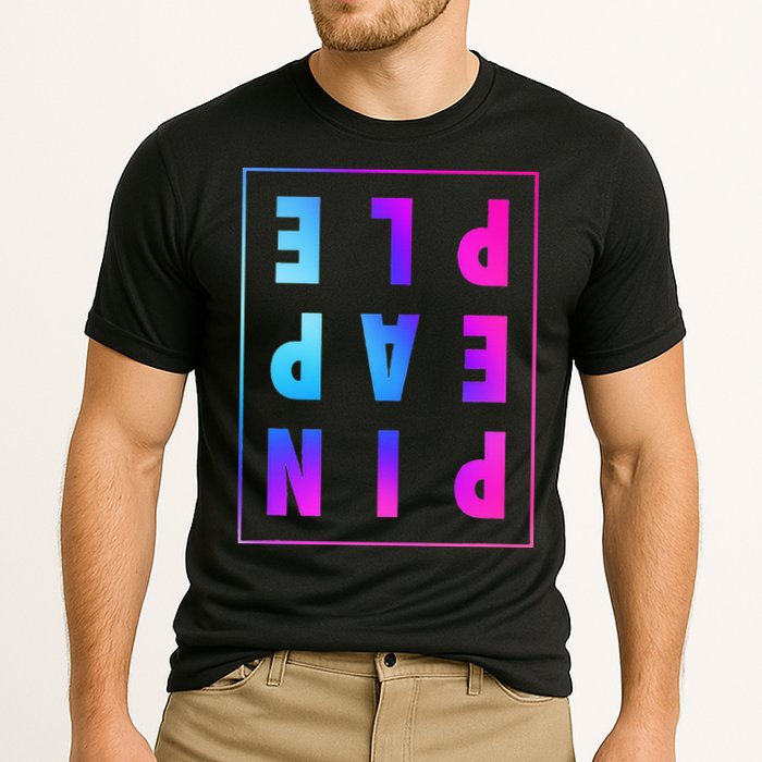 Retro Upside Down Pineapple Swinger Pastel Text Grid Performance Shirt