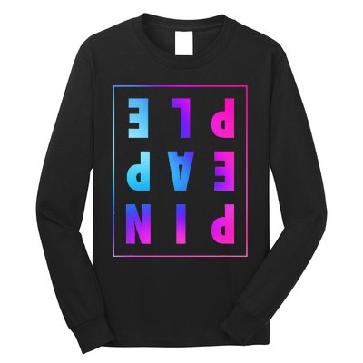 Retro Upside Down Pineapple Swinger Pastel Text Grid Long Sleeve Shirt