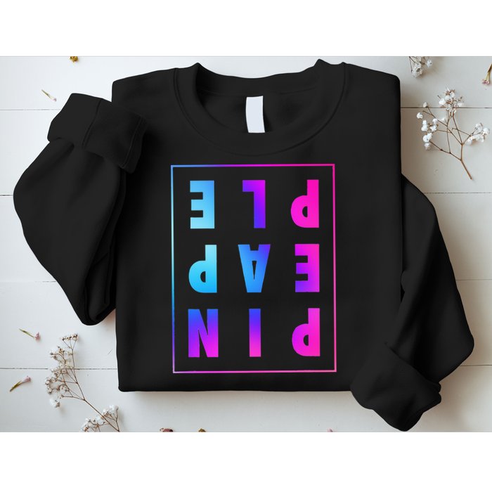 Retro Upside Down Pineapple Swinger Pastel Text Grid Sweatshirt