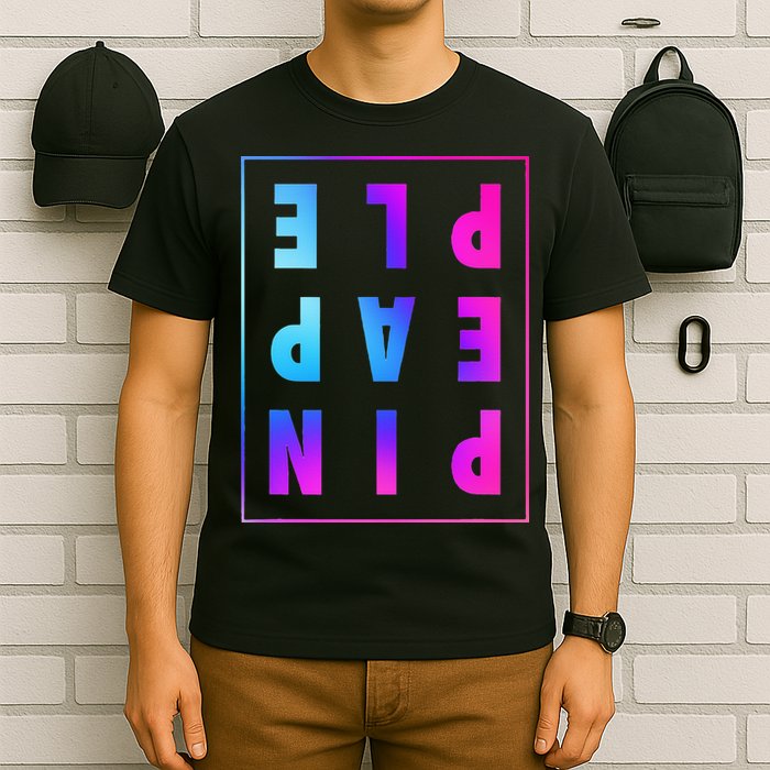 Retro Upside Down Pineapple Swinger Pastel Text Grid T-Shirt
