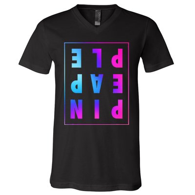 Retro Upside Down Pineapple Swinger Pastel Text Grid V-Neck T-Shirt