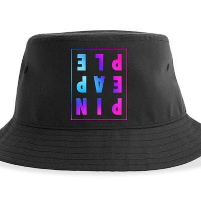 Retro Upside Down Pineapple Swinger Pastel Text Grid Sustainable Bucket Hat