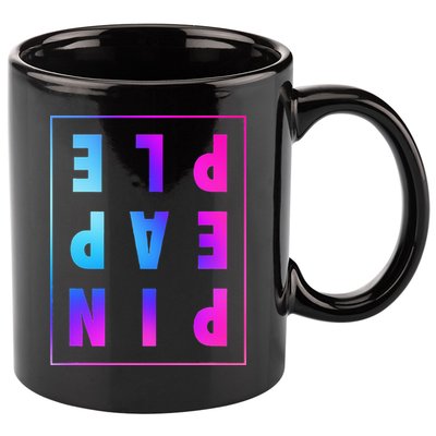 Retro Upside Down Pineapple Swinger Pastel Text Grid 11oz C Handle Ceramic Mug