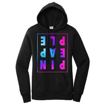 Retro Upside Down Pineapple Swinger Pastel Text Grid Women's Pullover Hoodie