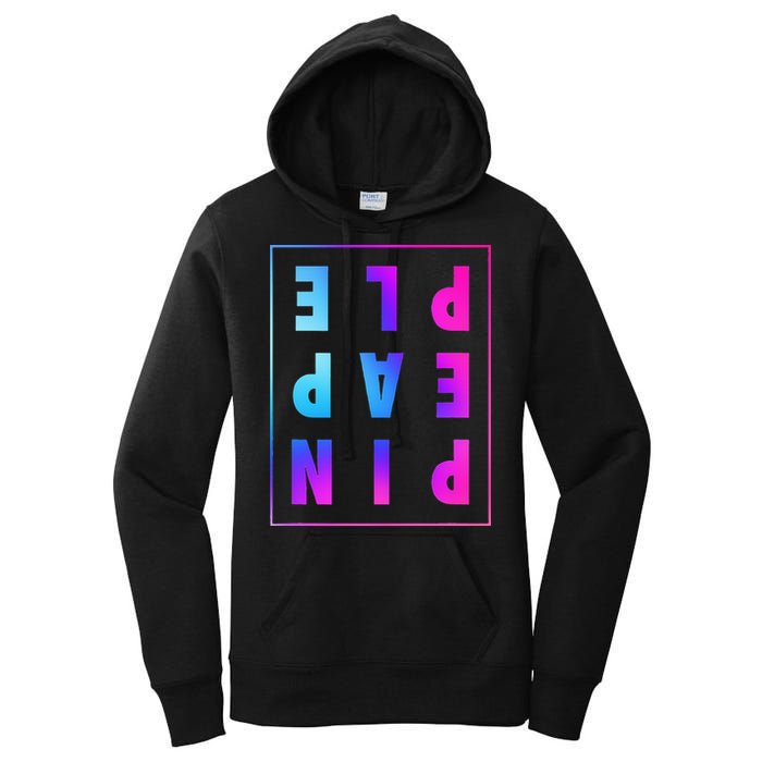 Retro Upside Down Pineapple Swinger Pastel Text Grid Women's Pullover Hoodie