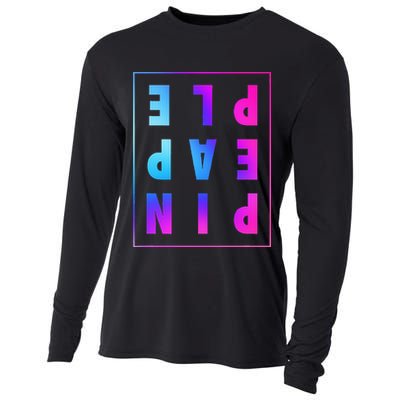 Retro Upside Down Pineapple Swinger Pastel Text Grid Cooling Performance Long Sleeve Crew