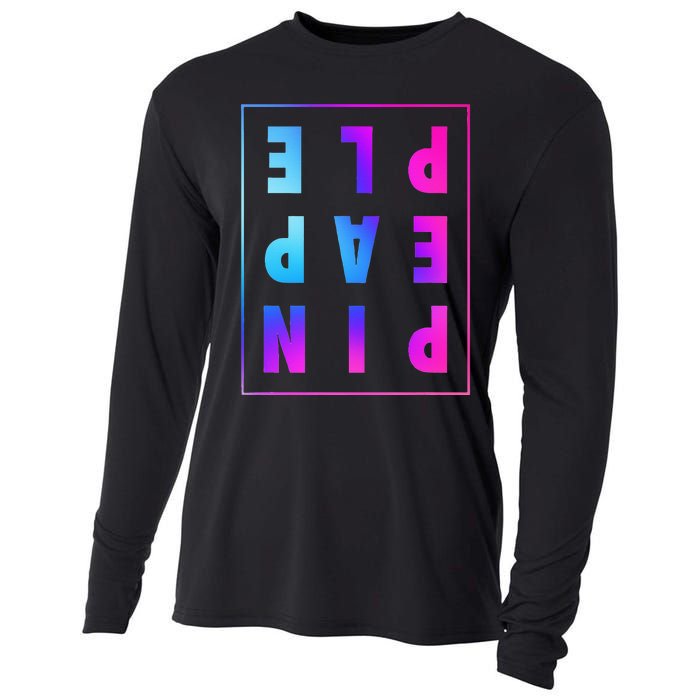 Retro Upside Down Pineapple Swinger Pastel Text Grid Cooling Performance Long Sleeve Crew