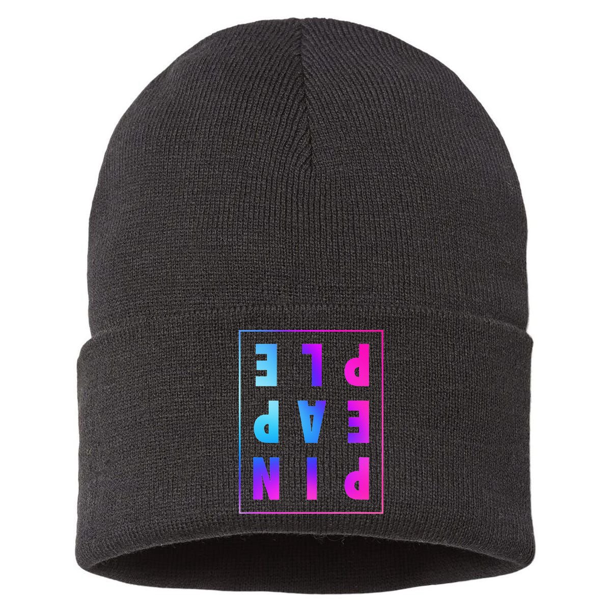 Retro Upside Down Pineapple Swinger Pastel Text Grid Sustainable Knit Beanie