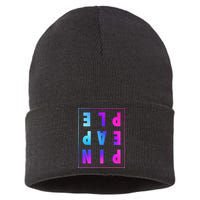 Retro Upside Down Pineapple Swinger Pastel Text Grid Sustainable Knit Beanie