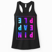 Retro Upside Down Pineapple Swinger Pastel Text Grid Womens Tank Top