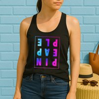 Retro Upside Down Pineapple Swinger Pastel Text Grid Womens Tank Top