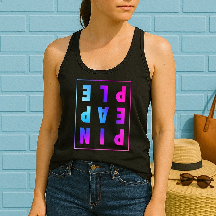 Retro Upside Down Pineapple Swinger Pastel Text Grid Womens Tank Top