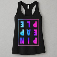 Retro Upside Down Pineapple Swinger Pastel Text Grid Womens Tank Top