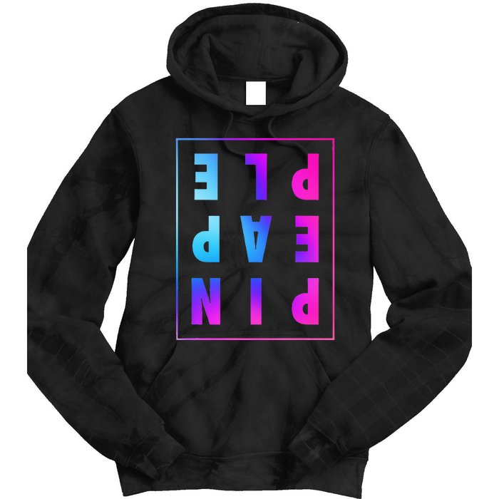 Retro Upside Down Pineapple Swinger Pastel Text Grid Tie Dye Hoodie