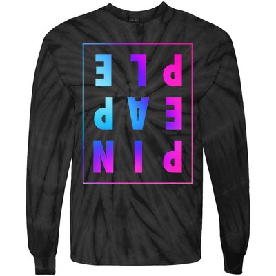 Retro Upside Down Pineapple Swinger Pastel Text Grid Tie-Dye Long Sleeve Shirt