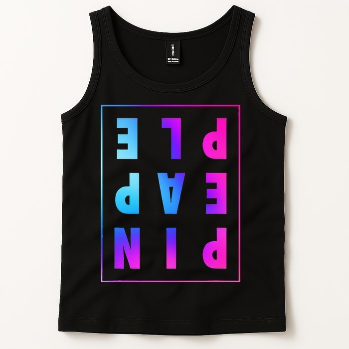 Retro Upside Down Pineapple Swinger Pastel Text Grid Tank Top