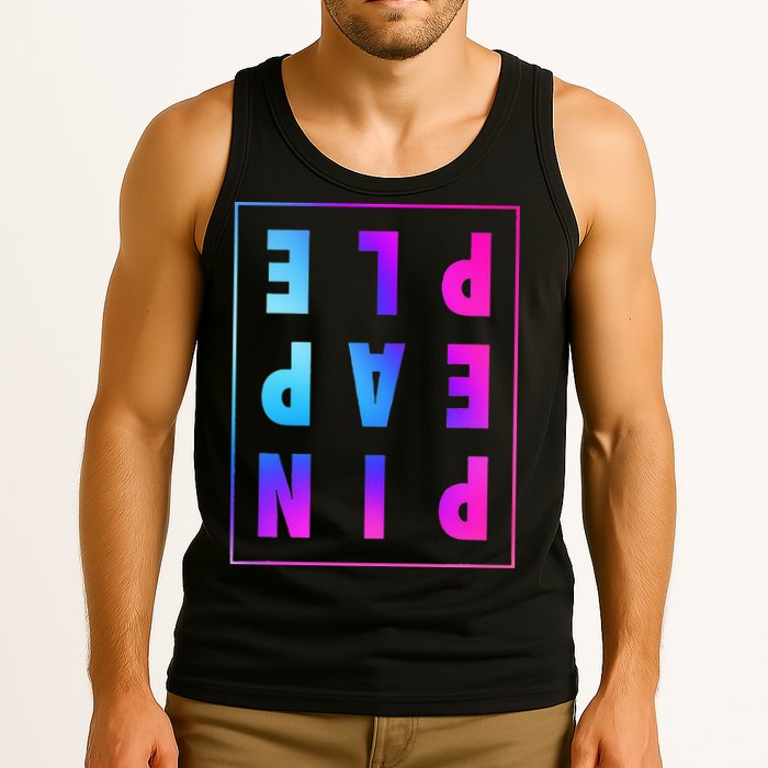 Retro Upside Down Pineapple Swinger Pastel Text Grid Tank Top