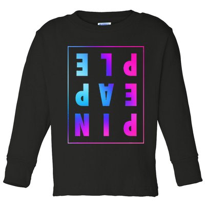 Retro Upside Down Pineapple Swinger Pastel Text Grid Toddler Long Sleeve Shirt
