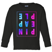 Retro Upside Down Pineapple Swinger Pastel Text Grid Toddler Long Sleeve Shirt