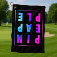 Retro Upside Down Pineapple Swinger Pastel Text Grid Golf Towel
