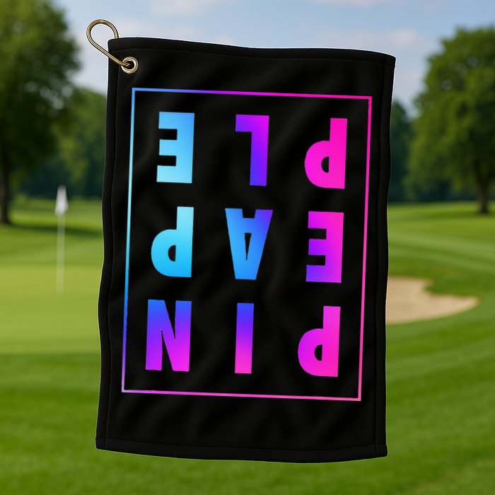 Retro Upside Down Pineapple Swinger Pastel Text Grid Golf Towel
