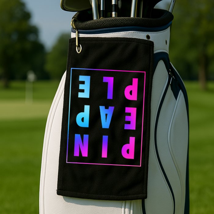 Retro Upside Down Pineapple Swinger Pastel Text Grid Golf Towel