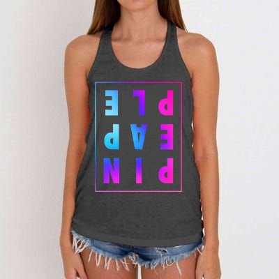 Retro Upside Down Pineapple Swinger Pastel Text Grid Women's Knotted Racerback Tank