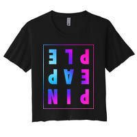 Retro Upside Down Pineapple Swinger Pastel Text Grid Crop Top