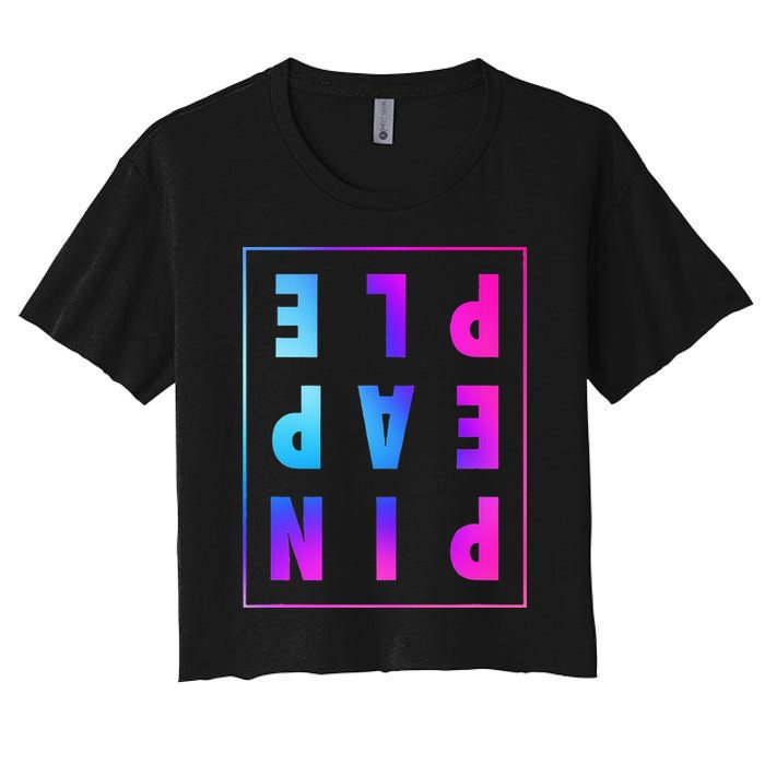 Retro Upside Down Pineapple Swinger Pastel Text Grid Crop Top