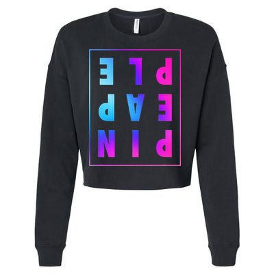 Retro Upside Down Pineapple Swinger Pastel Text Grid Cropped Pullover Crew
