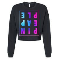 Retro Upside Down Pineapple Swinger Pastel Text Grid Cropped Pullover Crew