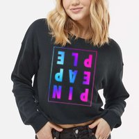 Retro Upside Down Pineapple Swinger Pastel Text Grid Cropped Pullover Crew
