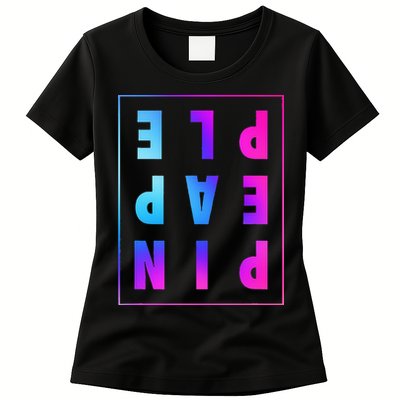 Retro Upside Down Pineapple Swinger Pastel Text Grid Womens T-Shirt