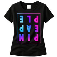 Retro Upside Down Pineapple Swinger Pastel Text Grid Womens T-Shirt