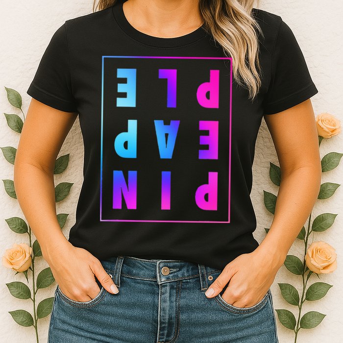 Retro Upside Down Pineapple Swinger Pastel Text Grid Womens T-Shirt
