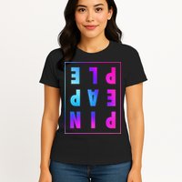 Retro Upside Down Pineapple Swinger Pastel Text Grid Womens T-Shirt