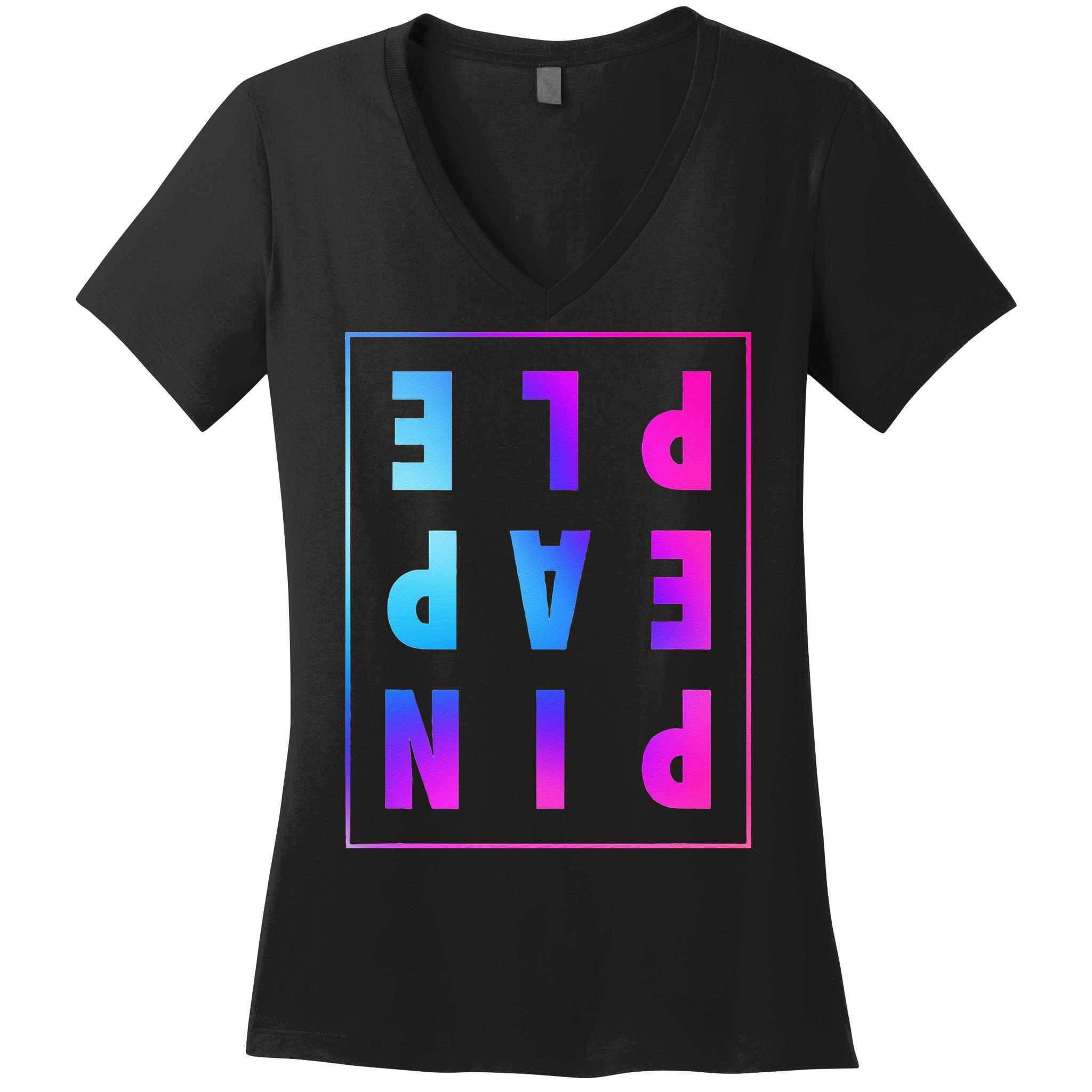 Retro Upside Down Pineapple Swinger Pastel Text Grid Women's V-Neck T-Shirt