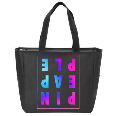 Retro Upside Down Pineapple Swinger Pastel Text Grid Zip Tote Bag