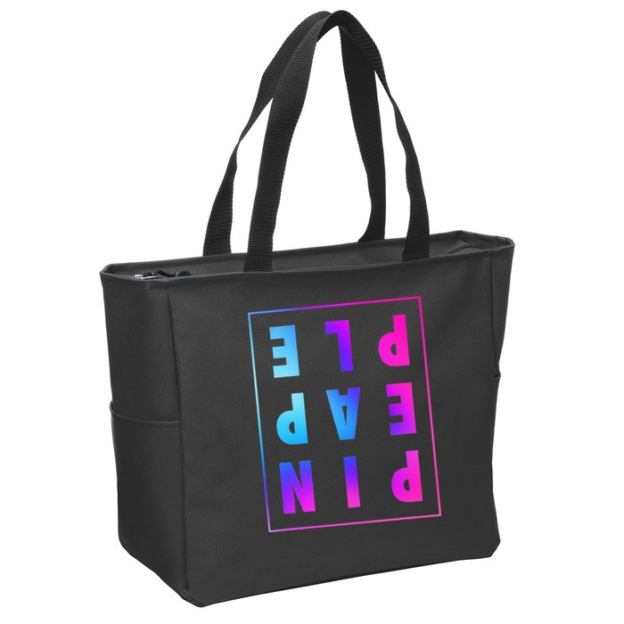 Retro Upside Down Pineapple Swinger Pastel Text Grid Zip Tote Bag