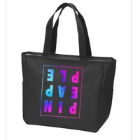 Retro Upside Down Pineapple Swinger Pastel Text Grid Zip Tote Bag
