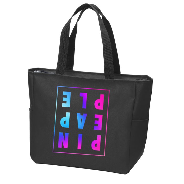 Retro Upside Down Pineapple Swinger Pastel Text Grid Zip Tote Bag