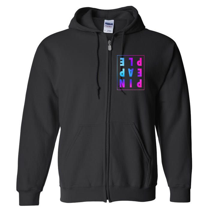 Retro Upside Down Pineapple Swinger Pastel Text Grid Full Zip Hoodie