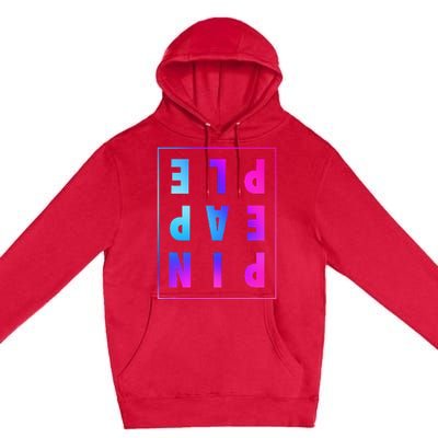 Retro Upside Down Pineapple Swinger Pastel Text Grid Premium Pullover Hoodie