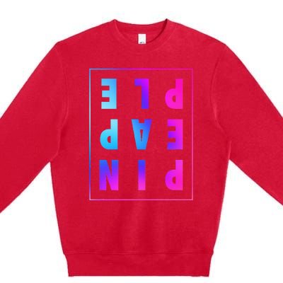 Retro Upside Down Pineapple Swinger Pastel Text Grid Premium Crewneck Sweatshirt