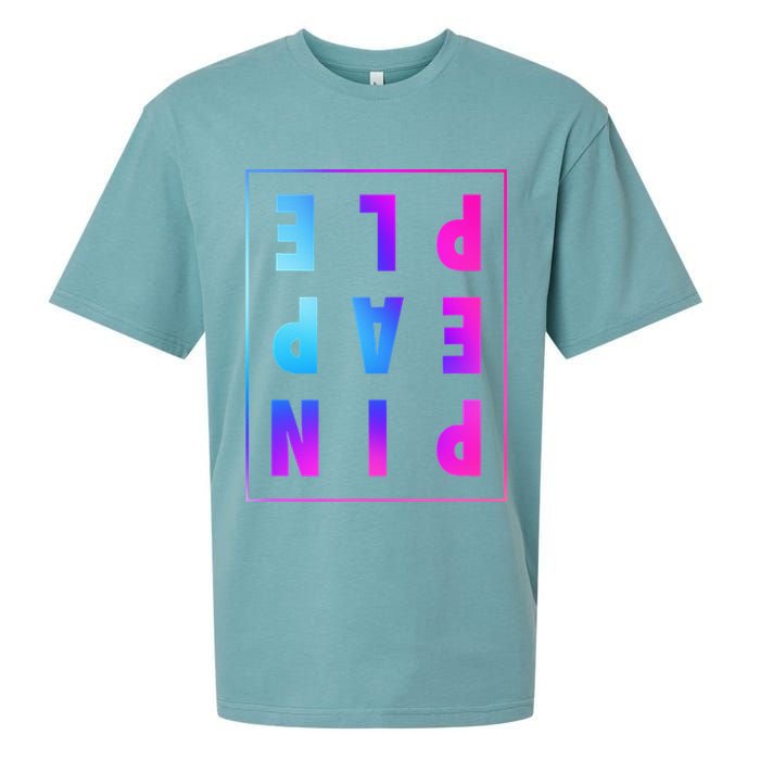 Retro Upside Down Pineapple Swinger Pastel Text Grid Sueded Cloud Jersey T-Shirt